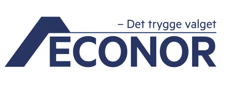 Econor logo with stylized roof-shaped "E" and slogan "Det trygge valget"