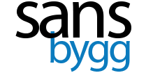 Sansbygg logo with black "Sans" and blue "bygg" text on transparent background